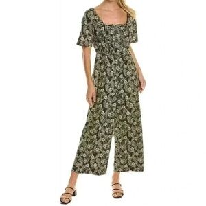 Rebecca Taylor Monarch Fleur Poplin Jumpsuit Green Floral Butterfly Size 4 Small